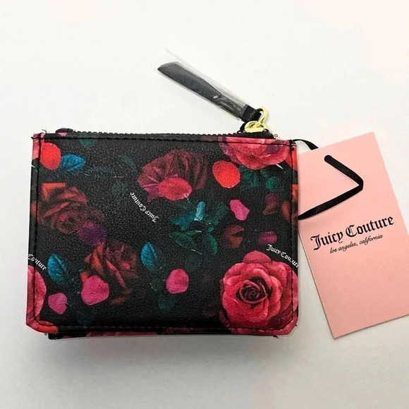 Juicy Couture Black Floral Card Case Tab Wallet - Picture 5 of 8